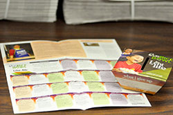 A Catholic Relief Services Rice Bowl box and an accompanying calendar with daily reflections sits on a table at the Archbishop Edward T. O&rsquo;Meara Catholic Center in Indianapolis ready for Lenten donations. (Photo by Natalie Hoefer)