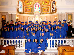 Graduates of the archdiocesan Hispanic Pastoral Leadership Institute are pictured inside the Blessed Sacrament Chapel in SS. Peter and Paul Cathedral on June 11. All told, 43 graduates&mdash;34 in pastoral leadership, and nine in spiritual direction&mdash;received diplomas on that day. (Submitted photo)