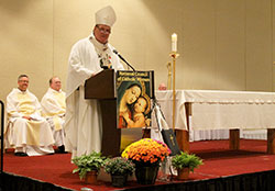 Archbishop Joseph W. Tobin delivers a homily during the opening Mass for the National Council of Catholic Women convention on Sept.&nbsp;8 in Indianapolis. (Photo by Victoria Arthur) 