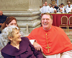 Cardinal Joseph W. Tobin spends time with his mother Marie on Nov. 19, the day he was installed into the College of Cardinals, in St. Peter&rsquo;s Basilica at the Vatican. (Photo by John Shaughnessy) 