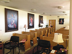 New paintings of the archangels adorn the walls of the Divine Mercy Perpetual Adoration Chapel in Indianapolis on April 19 as an honor to the chapel&rsquo;s co-founder and former custodian, the late Sister Mary Ann Schumann. (Submitted photo)