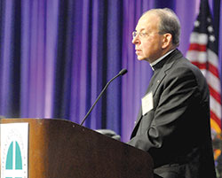 Baltimore Archbishop William E. Lori speaks on June 15 during the U.S. Conference of Catholic Bishops&rsquo; annual spring assembly in Indianapolis. (Photo by Sean Gallagher)
