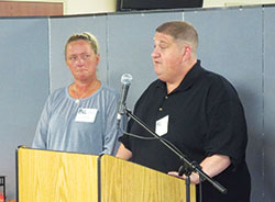 Misty Wallace and Keith Blackburn, now partners in ministering to the incarcerated, share about their journey to redemption and forgiveness after Blackburn&rsquo;s attempted murder of Wallace 15 years ago. The pair spoke on Oct. 28 at the archdiocesan Corrections Ministry conference at St. Bartholomew Parish in Columbus. (Submitted photo by Katie Rutter)