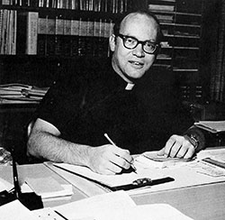 In this photo from the 1977 yearbook of the former Latin School of Indianapolis, Father Joseph Mader is shown working as an instructor in the school that served as the archdiocese&rsquo;s high school seminary. Father Mader was ordained 50 years ago on May 7, 1967. (Archive photo)