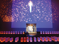 The Christmas Star overlooks luminarias surrounding a Nativity scene during the Dec. 7 &ldquo;An Evening of Lights&rdquo; program at the Archbishop Edward T. O&rsquo;Meara Catholic Center in Indianapolis. (Photo by Mike Krokos)