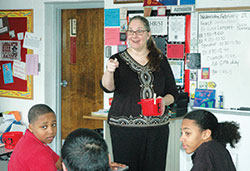 Lynne Locke has been chosen as this year&rsquo;s recipient of the Saint Theodora Excellence in Education Award, the highest honor for a Catholic educator in the archdiocese. Locke teaches junior high theology and social studies at Cardinal Ritter Jr./Sr. High School in Indianapolis. (Photo by John Shaughnessy) 