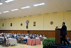 Archbishop Charles C. Thompson addresses Miter Society and Legacy Society members at the &ldquo;Circle of Giving&rdquo; event at the Archbishop Edward T. O&rsquo;Meara Catholic Center in Indianapolis on May&nbsp;9. (Photo by Natalie Hoefer)