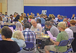 More than 200 people attended the inaugural Parish Social Ministry program at Holy Name of Jesus Parish in Beech Grove on Aug. 25. They represented 54 parishes and 24&nbsp;ministries from across central and southern Indiana. (Photo by Bob Kelly)