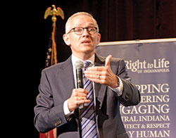 David Bereit, founder and former CEO of 40 Days for Life, makes a point during his keynote address at the Right to Life of Indianapolis &ldquo;Celebrate Life&rdquo; dinner and fundraiser at the Indianapolis Downtown Marriott on Sept. 25. (Photo by Natalie Hoefer)