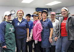 The cafeteria staff at Our Lady of Providence High School in Clarksville are instrumental in continuing the school&rsquo;s tradition of Soup Day, an effort to help the poor and the homeless. Staff members include Lindsey Rutherford, left, Karen Hennessey, Penny Schroeder, Maria Agtuca, Donna Burke, Aggie Kiesler, Elisa Bary and Sarah Gahagen. (Submitted photo)