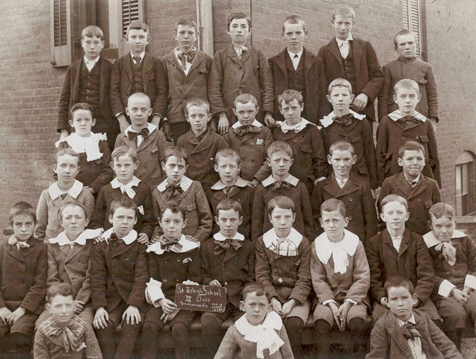 The third-grade boys&rsquo; class from the former St. John the Evangelist School in Indianapolis appears in this Oct. 18, 1895, photo. St. John the Evangelist Parish had separate schools for boys and girls at different times in its history. The school for boys was staffed by Sacred Heart brothers until 1929, when it was taken over by the Sisters of Providence of Saint Mary-of-the-Woods, who staffed the girls&rsquo; school. The grade school, which ultimately became a single coeducational institution, closed in 1959. 