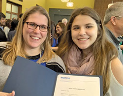 As she nears her graduation from Marian University&rsquo;s School of Osteopathic Medicine in May, Ann Schmitt, left, celebrates with her daughter Madeline after receiving the news on March 15 that she has been accepted for a residency in family practice medicine at IU Health&rsquo;s Methodist Hospital in Indianapolis. (Submitted photo)