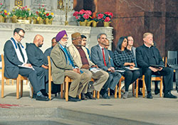 Leaders from a variety of faith communities sit in the sanctuary of SS. Peter and Paul Cathedral in Indianapolis for an April 25 &ldquo;Solidarity Vigil and Interfaith Prayer&rdquo; in response to the Easter Sunday bombings in Sri Lanka. (Photo by Sean Gallagher)