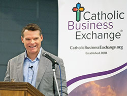 Indianapolis Colts&rsquo; general manager Chris Ballard shares the story of &ldquo;the greatest feeling&rdquo; in his life with the audience of the Catholic Business Exchange in Indianapolis on May 17. (Photo Credit: Denis Ryan Kelly Jr.)