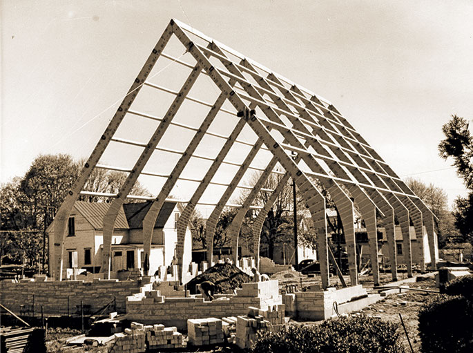 In this photo from 1959, the new church building for St. Meinrad Parish in St. Meinrad is shown under construction. Ground was broken for construction of the new church building on Jan. 25, 1959, and the church was dedicated on March 27, 1960. The Tell City Deanery faith community was founded in 1854.
