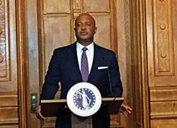 During a press conference in Indianapolis on Sept. 20, Indiana attorney general Curtis Hill addresses the media about the investigation into the 2,246 aborted fetal remains found on the Illinois property of late abortion Dr. Ulrich &ldquo;George&rdquo; Klopfer. (Photo by Natalie Hoefer)