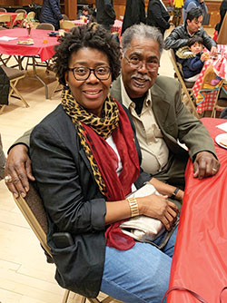 Nolan and Rachelle Franklin of Holy Angels Parish in Indianapolis enjoy a reception in the Archbishop Edward T. O&rsquo;Meara Catholic Center in Indianapolis after participating in the World Marriage Day Mass across the street at SS. Peter and Paul Cathedral on Feb. 9. (Photo by Sara Geer)