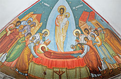 A painting of the burial and Assumption of Mary at the Church of the Dormition in Old City Jerusalem) (File photo by Natalie Hoefer)