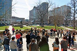Father Michael O&rsquo;Mara, then pastor of St. Gabriel the Archangel Parish in Indianapolis, speaks to participants opposing the elimination of the Deferred Action for Childhood Arrivals federal immigration policy at a rally outside of the Statehouse in Indianapolis on Feb. 27, 2018. (Criterion file photo by Natalie Hoefer)