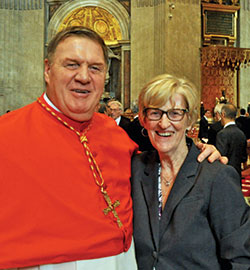 Annette &ldquo;Mickey&rdquo; Lentz, chancellor of the archdiocese, was all smiles on Nov. 19, 2016, when then-Archbishop of Indianapolis Joseph W. Tobin was installed as a cardinal by Pope Francis in St. Peter&rsquo;s Basilica at the Vatican. (File photo by John Shaughnessy)