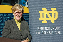 Annette &ldquo;Mickey&rdquo; Lentz poses for a photo in October of 2013 when she was chosen as one of the first recipients of the University of Notre Dame&rsquo;s Sorin Award for Service to Catholic Schools. (File photo by John Shaughnessy)