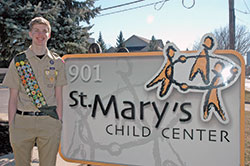 Teddy Isakson is pursuing the achievement of becoming an Eagle Scout with his plan to collect books and build bookshelves for the children who are served by St. Mary&rsquo;s Child Center in Indianapolis. (Photo by John Shaughnessy)
