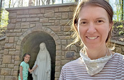 Julie Reyes and her daughter Ana celebrated &ldquo;Mother-Daughter Day&rdquo; together on May 1 at Camp Rancho Framasa in Brown County by visiting the camp&rsquo;s new grotto to the Blessed Mother. The Catholic Youth Organization camp is one of the outdoor sacred spaces in the archdiocese that offers visitors fun places to explore, beautiful settings and opportunities to grow in faith. (Submitted photo)