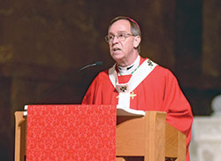 Archbishop Charles C. Thompson preaches a homily during an Oct. 17, 2021, Mass at SS. Peter and Paul Cathedral in Indianapolis that began the archdiocese&rsquo;s participation in the preparation for a 2023 meeting at the Vatican of the Synod of Bishops on synodality in the Church. (File photo by Sean Gallagher)