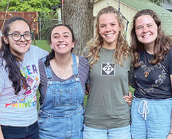 Mariangel Morales-Aparicio, left, Daniela Ochoa, MaryClare Swick, and Michelle Dickert, all students at Marian University in Indianapolis, who live in community on the campus, are taking a course titled &ldquo;Communications for Intentional Communities.&rdquo; Members of the Oldenburg Franciscans are assisting with the class.  (Submitted photo)