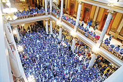 Pro-life advocates fill the Indiana Statehouse in Indianapolis on July 26, 2022, while the Indiana General Assembly held a special session regarding the state&rsquo;s abortion law following the June 2022 overturning of the U.S. Supreme Court&rsquo;s 1973 Roe v. Wade decision. (File photo by Sean Gallagher)