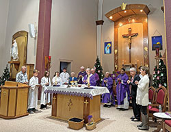 This cr&egrave;che in the narthex of St. Joseph Church in Indianapolis was designed and constructed by Thoai Keeley, a former member of the parish&rsquo;s Vietnamese community who moved to South Carolina but returns each Advent to design and build a new cr&egrave;che for the church. (Submitted photo by Father Pious Malliar Bellian)