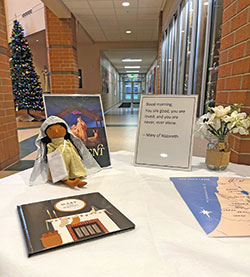 Through the Hallow app&rsquo;s &ldquo;Mary on the Mantel&rdquo; program, the principal of St. Malachy School in Brownsburg, Saundra Kennison, received a Mary doll, advice messages for students and a book last Advent to help students prepare for Christmas. The school partnered with Hallow to offer accounts to students and their families as a means to grow in the faith at school and at home. (Submitted photo)