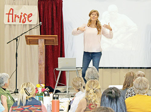 Women attending the Arise Women&rsquo;s Lenten Retreat listen to speaker Mary Bielski on March 2 at St. John the Evangelist Church in Enochsburg, a campus of St. Catherine of Siena Parish in Decatur County. (Photo by Jennifer Lindberg)