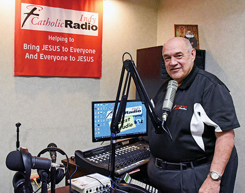 Jim Ganley, current board member for Catholic Radio Indy, poses on Sept. 21, 2021, prior to his retirement after 17 years as the station&rsquo;s general manager. (File photo by Sean Gallagher)