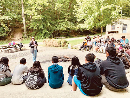 Nelly Bonilla, a Catholic psychologist from Minnesota, leads a talk for youths titled &ldquo;How social media could affect your mental health.&rdquo; The workshop was part of a family camp experience at CYO Camp Rancho Framasa in Brown County last fall. (Submitted photo by Felix Navarrete)