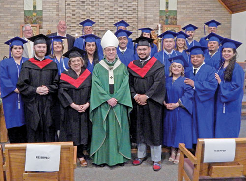 Fifteen graduates were recognized on June 4 at Our Lady of Fatima Retreat House in Indianapolis as the 2024 graduating class of the archdiocese&rsquo;s Intercultural Pastoral Institute. The program is operated by the Intercultural Ministry Office. Archbishop Charles C. Thompson celebrated a liturgy, then took part in a Pastoral Leadership Certificate ceremony. (Photo by Mike Krokos)