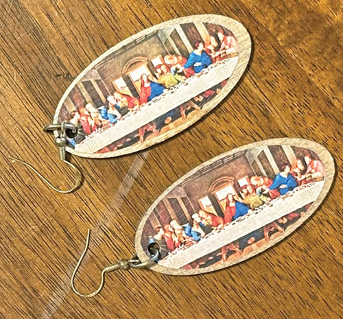 A group of about 30 women in All Saints Parish in Dearborn County made about 500 sets of earrings featuring an image of Leonardo da Vinci&rsquo;s fresco &ldquo;The Last Supper&rdquo; in a positive response to the opening ceremony of the Summer Olympics in Paris that was interpreted by many as mocking the image. (Submitted photo)