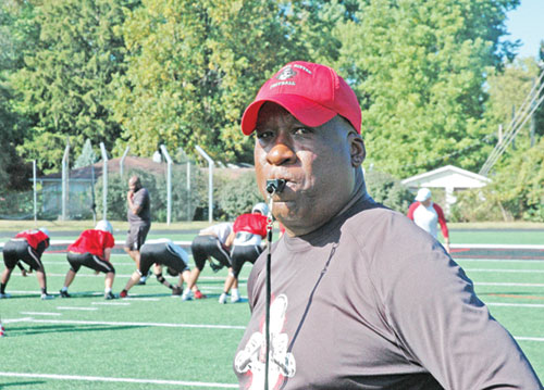 As the head coach of the football team of Cardinal Ritter High School in Indianapolis, Levar Johnson II strives to bring out the best in the youths he coaches&mdash;as players and people. (Photo by John Shaughnessy)