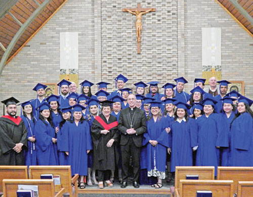 Thirty-two graduates were recognized on June 4 at Our Lady of Fatima Retreat House in Indianapolis as the 2025 graduating class of the archdiocese&rsquo;s Intercultural Pastoral Institute. The program is operated by the archdiocesan Intercultural Ministry Office. Archbishop Charles C. Thompson celebrated a liturgy, then took part in a Pastoral Leadership Certificate ceremony. (Photo by Mike Krokos)