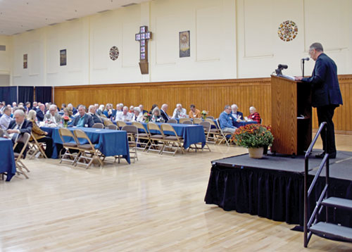 Archbishop Charles C. Thompson addresses those gathered for a United Catholic Appeal dinner event in the Archbishop Edward T. O&rsquo;Meara Catholic Center in Indianapolis on Oct. 16. (Photo by Natalie Hoefer)