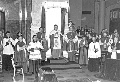 Indianapolis was not always part of an archdiocese. The entire state of Indiana, along with the eastern third of Illinois, was originally part of the Diocese of Vincennes. This diocese was created in 1834. In 1898, the diocese officially became the Diocese of Indianapolis. In this photo, Archbishop Amleto Giovanni Cicognani, who was the apostolic delegate to the United States from 1933-1959, celebrates a Mass at SS. Peter and Paul Cathedral in Indianapolis for the establishment of the Archdiocese of Indianapolis.