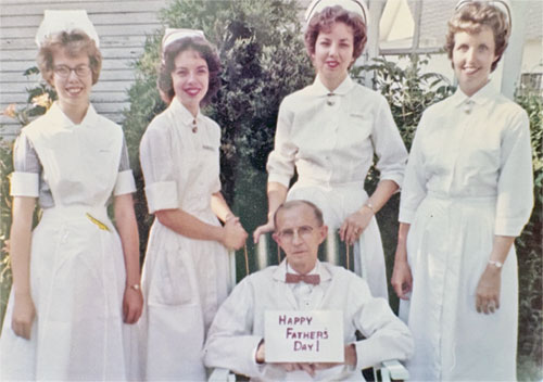 The four daughters of Joe Thie&mdash;Martha, left, Cecelia, Mary Ann and Therese&mdash;share a Father&rsquo;s Day with their dad, whose example helped inspire them to become nurses. (Submitted photo)