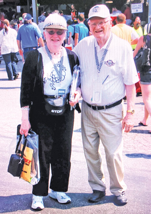 Anne Jagoda and her father, Lawrence Dennin, pose for a photo together on the day of the Indianapolis 500 at the Indianapolis Motor Speedway in 2010. (Submitted photo)