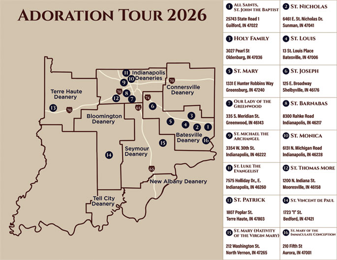Adoration Tour 2026 map. (Graphic by Rachel Fairfield)