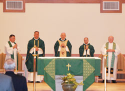 A Mass and dinner on Oct. 29 celebrated the re-chartering of the Serra Club of the Carmel Deanery. Bishop William L. Higi was principal celebrant of the Mass; concelebrants included Father Dennis O&rsquo;Keeffe, Father Brian Doerr, Father Joshua Janko and Father Douglas McCormack. (Photos by Caroline B. Mooney)